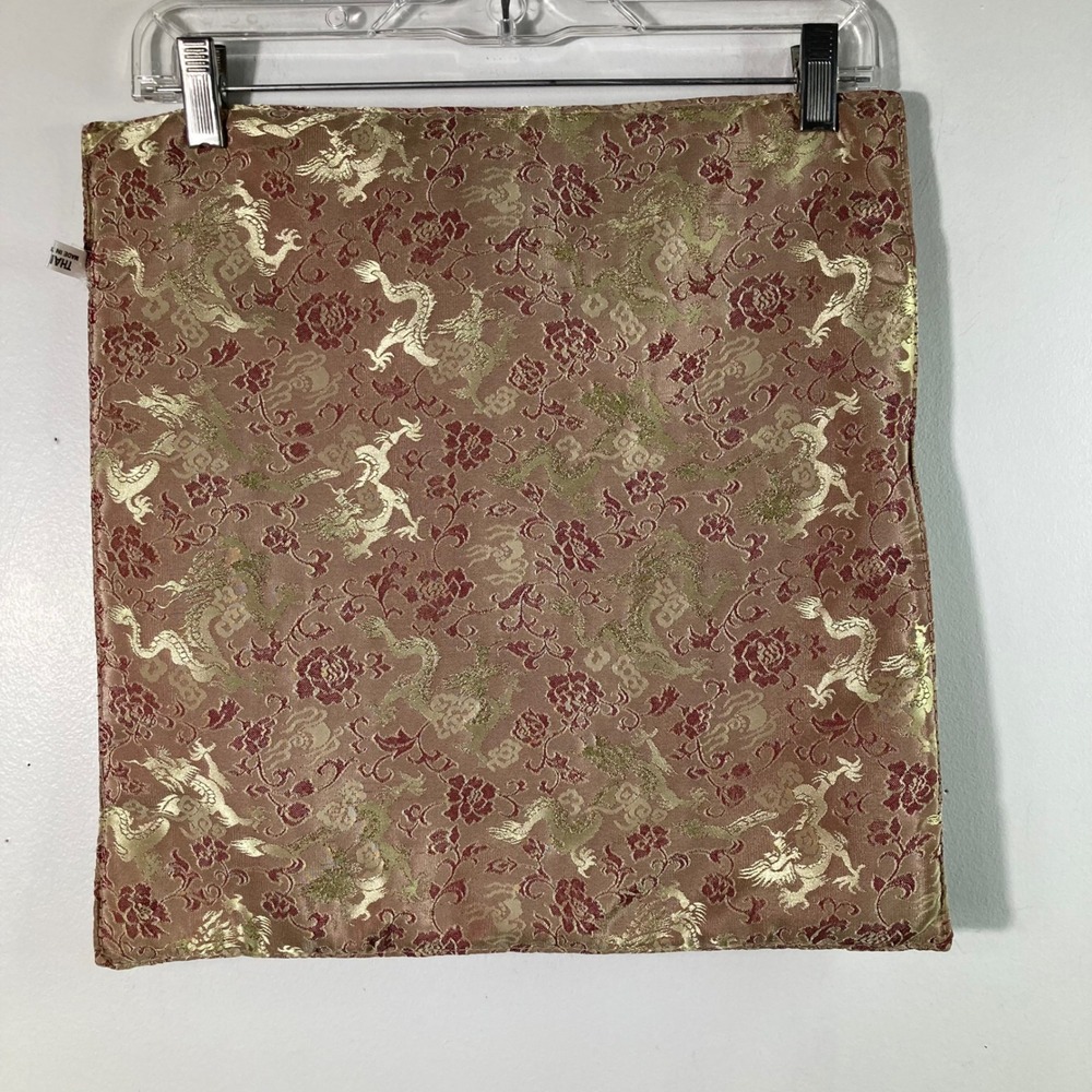 Vintage‎ Thai Silk Dragon Floral Zip Pillow Cover 15"